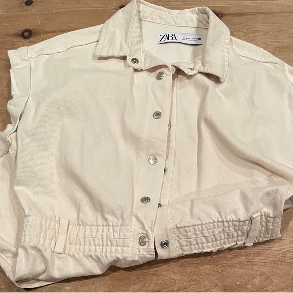 Zara 100% cotton denim romper playsuit in cream Festival Summer Beach Casual S - Picture 1 of 8